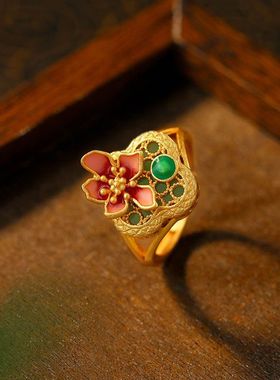 小红书同款花开富贵戒指小众高级设计感食指戒个性简约百搭手饰