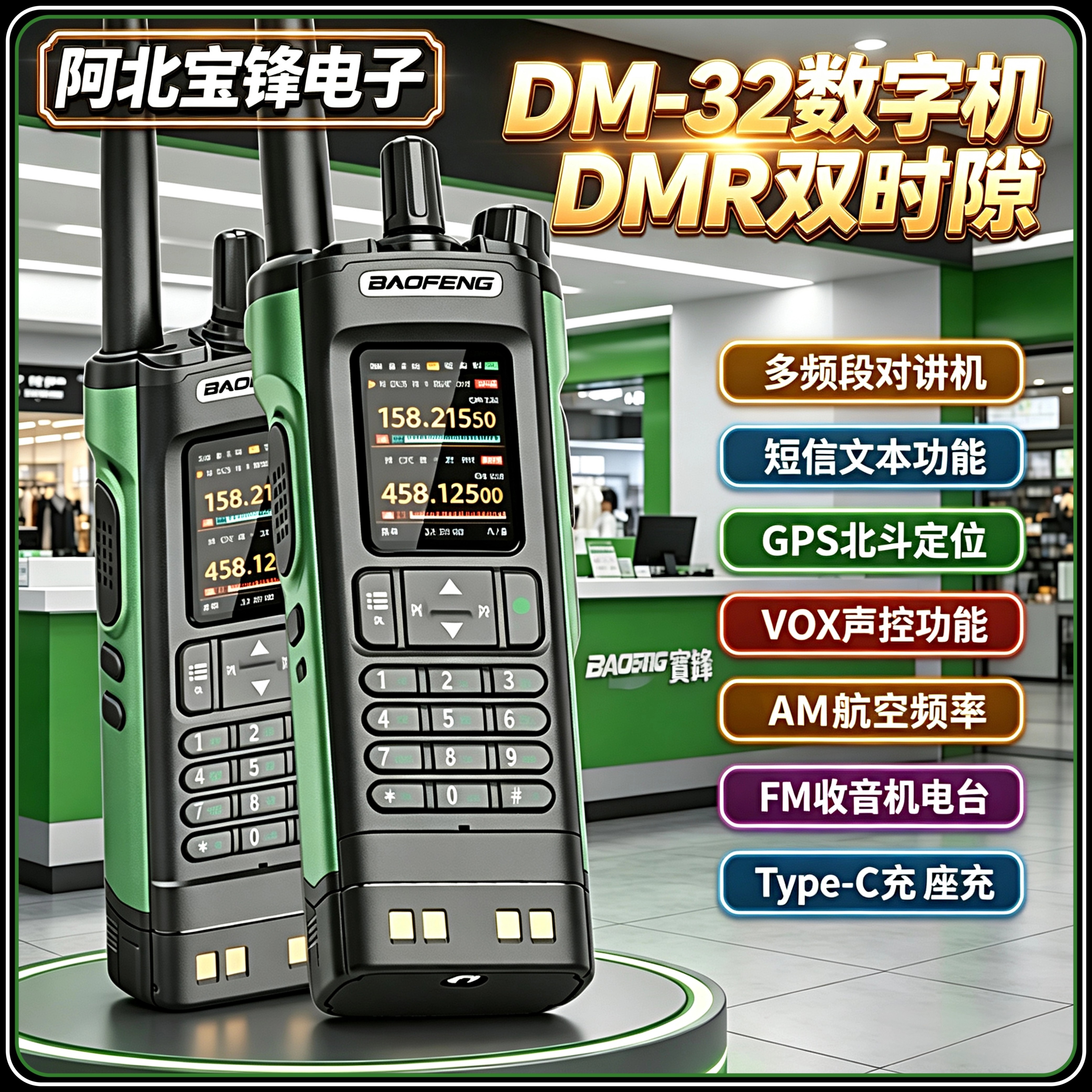 【双时隙】新宝锋DM-32数字对讲机GPS定位APRS一键对频大功率手台