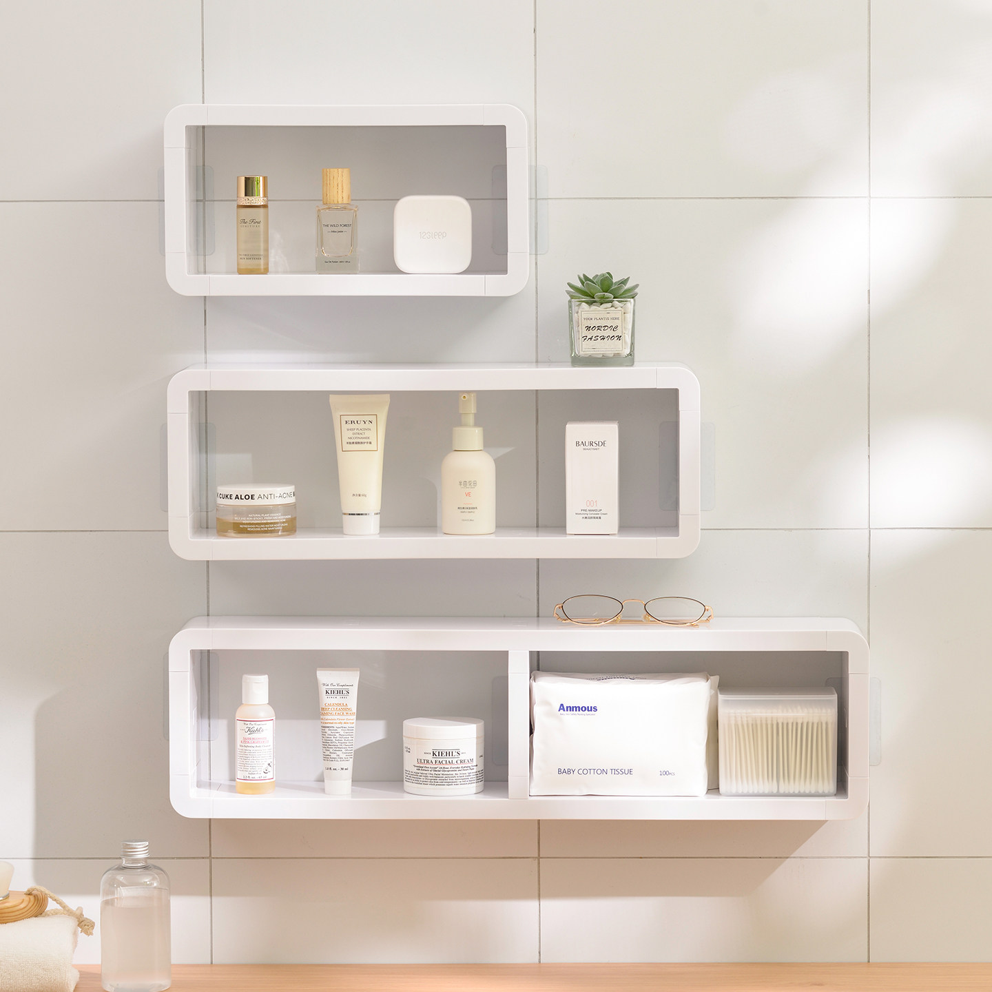 无痕贴壁挂式细长形电视背景墙卫浴收纳整理置物挂架层架