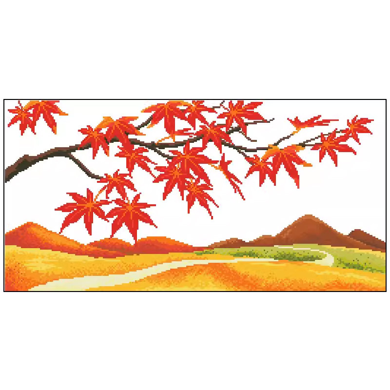 十字绣电子图纸4614 金色枫景 枫叶枫树 260w*130h20色xsd源文件