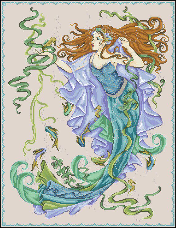 十字绣电子图纸1270 美人鱼6 人物187w*243h41色xsd源文件