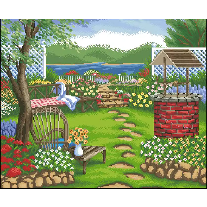 十字绣电子图纸4963 花园一角4 风景280w*230h58色xsd源文件