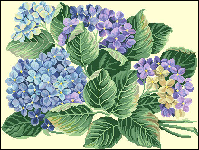 十字绣电子图纸628 绣球花6 花草218w*164h32色xsd源文件