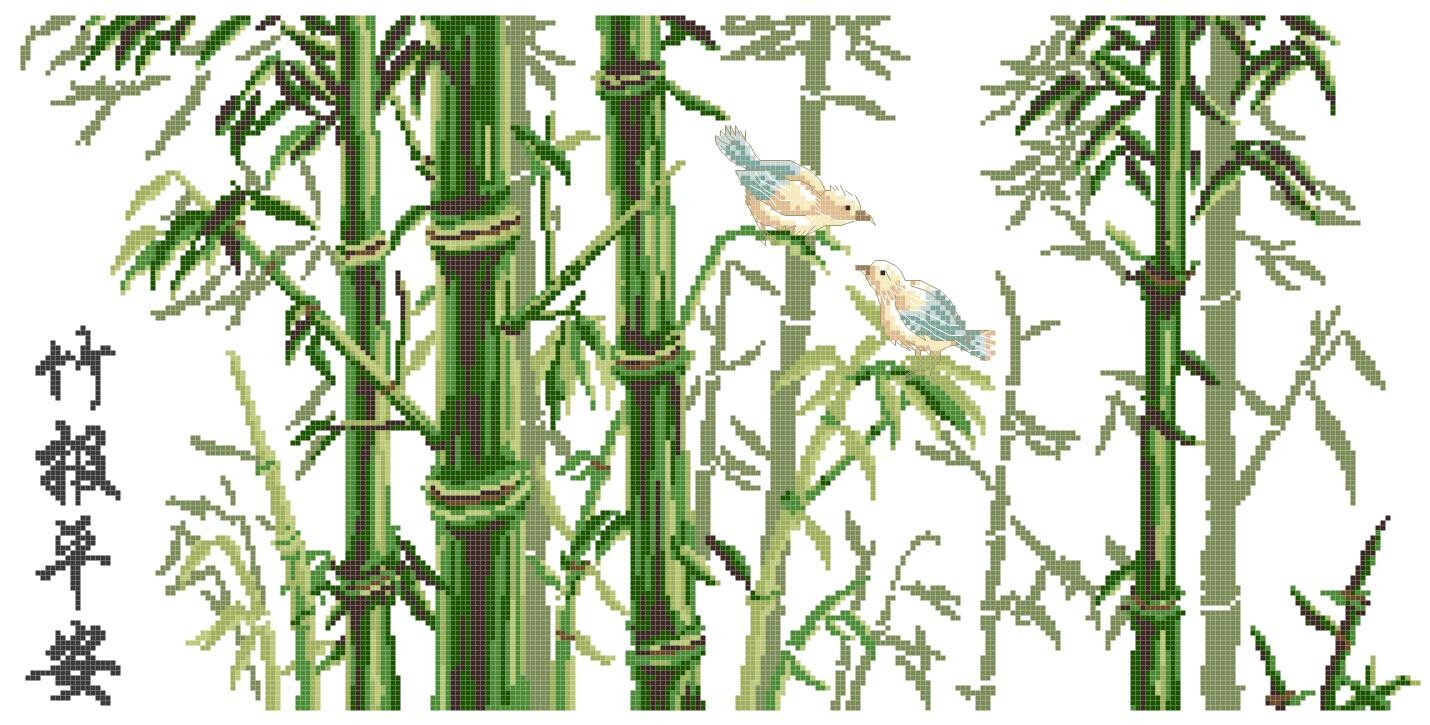 十字绣电子图纸419 竹报平安280w*139h15色 pat源文件