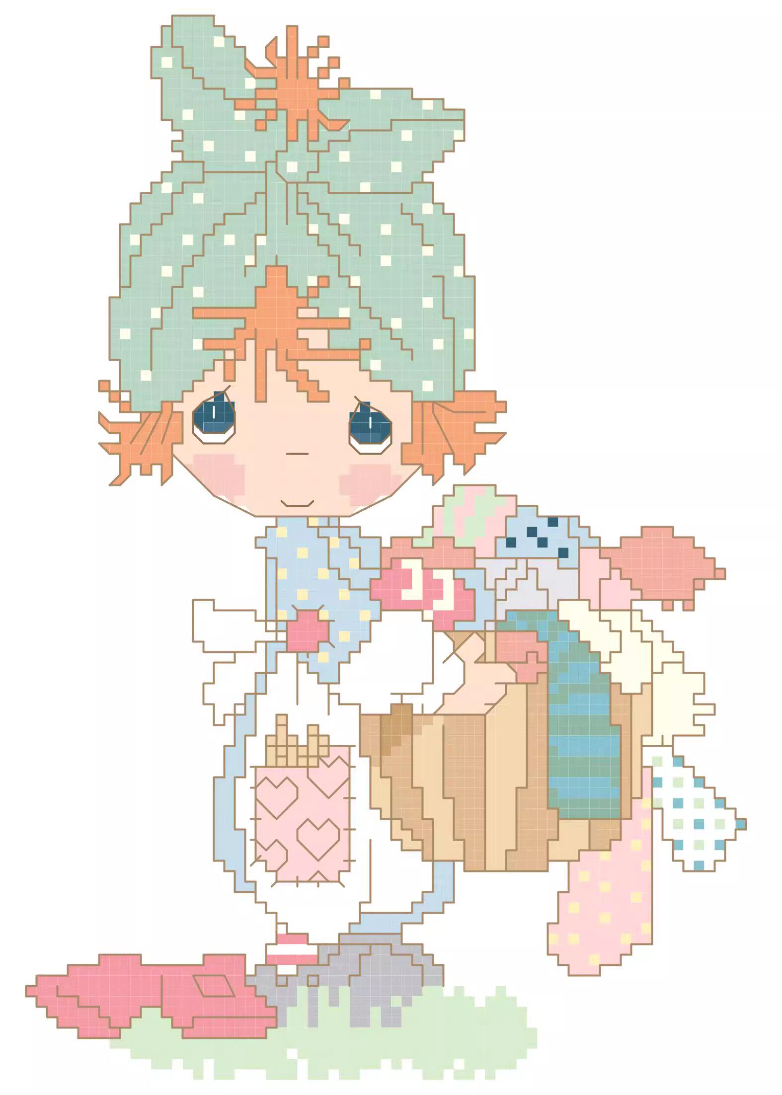 十字绣电子图纸4459 水滴娃娃192 可爱卡通69w*102h24色pat源文件