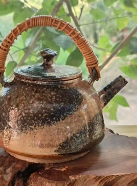 古法柴烧提梁壶 高温裸烧 窑宝级大师作品 自然落灰火彩火痕窑变