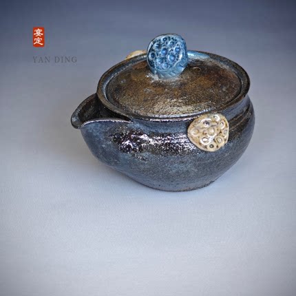 柴烧茶器 莲蓬手抓壶宝瓶 茶壶 油润高货蓝金原矿岐山陶泥