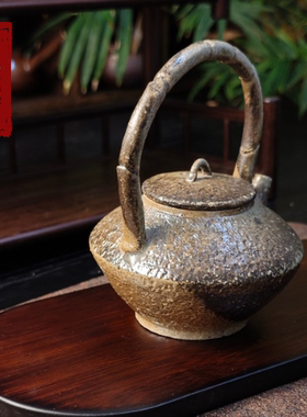 真柴烧提梁壶 原矿泥裸烧不上釉 橘皮肌理 天然落灰美 无双孤品