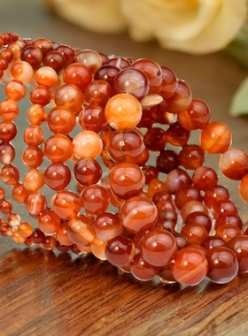 缠丝红色条纹玛瑙串珠手链单圈