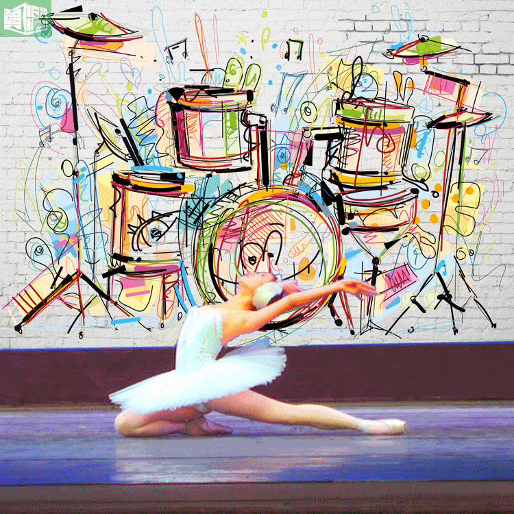 手绘音乐涂鸦壁纸舞蹈室健身房动感墙纸音乐教室个性定制墙布
