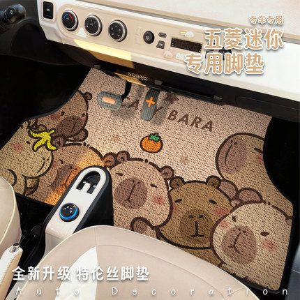 五菱mini卡皮巴拉MINI专用EV脚垫新款丝圈三代马卡龙卡通车垫耐磨