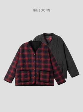 THESOONG/双面穿棋盘格 经典新款格子正反两穿棉服保暖外套女7653