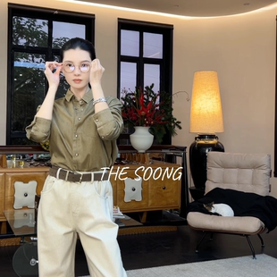 THESOONG 100%纯棉经典 百搭挺括感翻领衬衫 外套女7274 早春新款