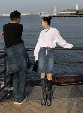 THESOONG/原色丹宁 轻薄11.3安水洗猫须肌理感复古牛仔半身裙6843