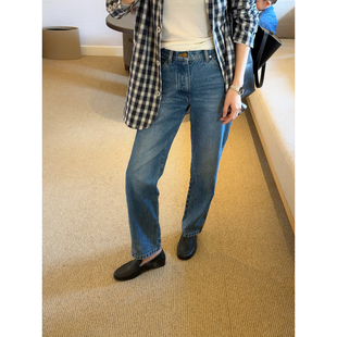 THESOONG 7569 意大利弹纯棉九分烟管加厚洗水中腰无弹蓝色牛仔裤