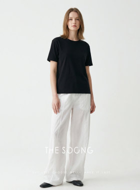 THESOONG/云朵裤 100%纯棉极简舒适垂坠感松紧中腰阔腿休闲裤7555