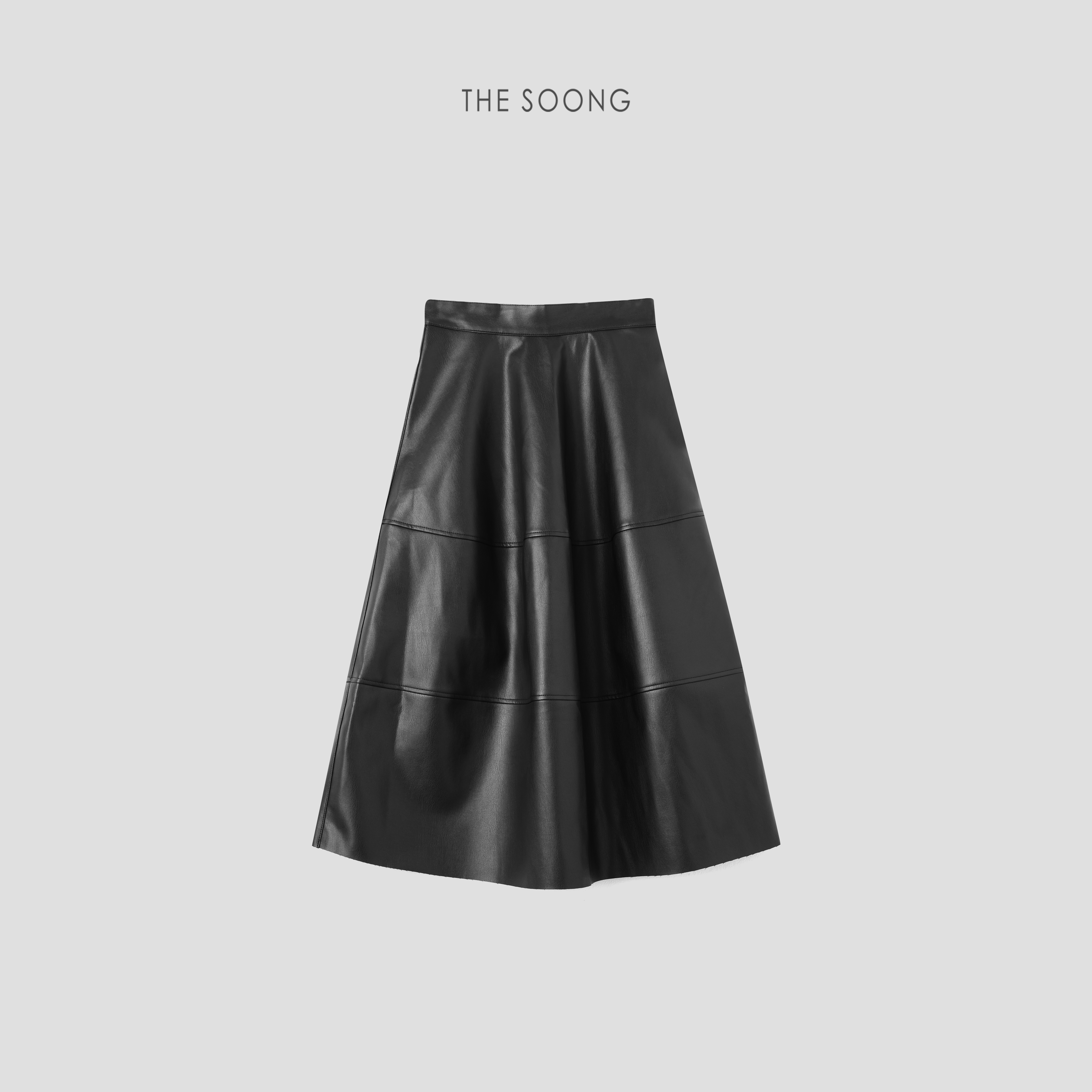 THESOONG拼接立裁A字半身皮裙