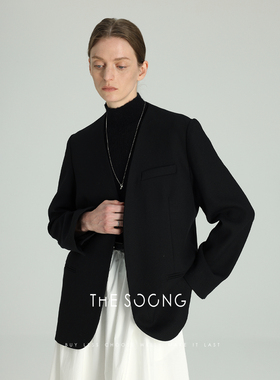 THESOONG/瑾瑜至珍 100%羊毛舒适廓形无领无垫肩质感西装外套5974