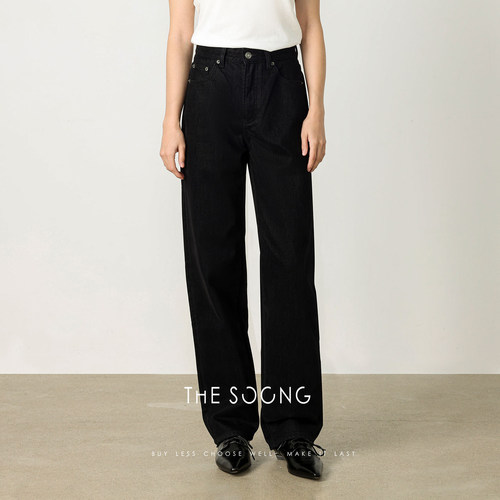 女士中腰无弹拉链植绒牛仔裤