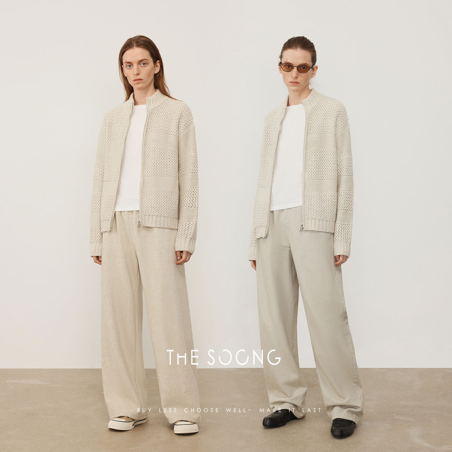 THESOONG/视觉奢感 绵羊毛多针交织细腻肌理感圆领毛衣外套女7982