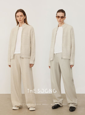 THESOONG/视觉奢感 绵羊毛多针交织细腻肌理感圆领毛衣外套女7982