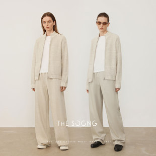 THESOONG/视觉奢感 绵羊毛多针交织细腻肌理感圆领毛衣外套女7982