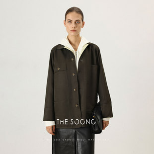 经典 双棉撞色多口袋廓形女士翻领外套7518 早春新款 THESOONG