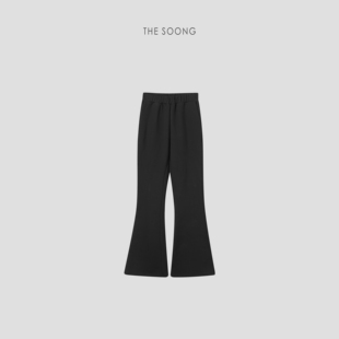 百搭黑色显腿长休闲裤 双股纯棉松紧腰微喇裤 女 随性时髦 THESOONG