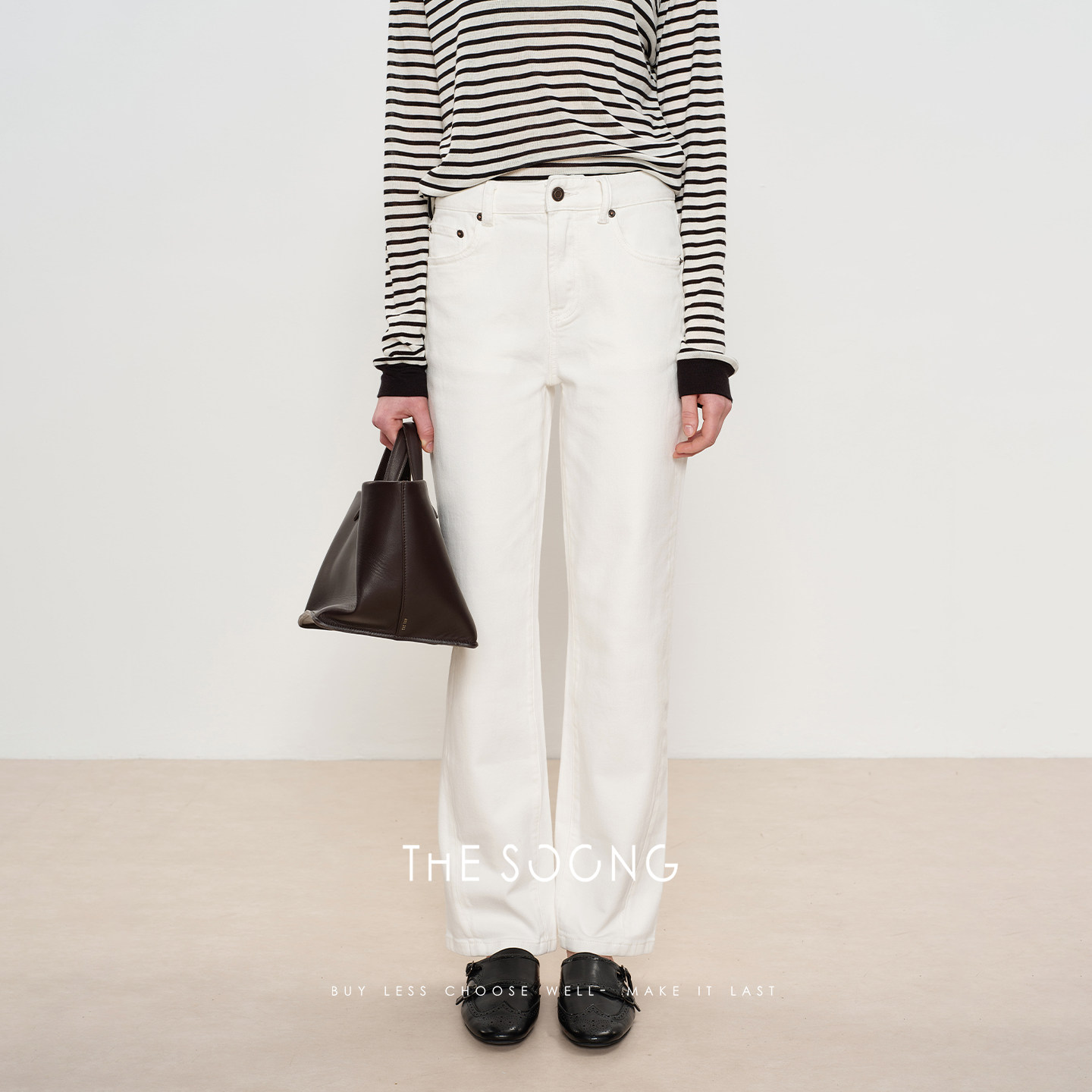 THESOONG/白色九分牛仔裤女夏季薄款赛络纺纱弹力中腰直筒裤6364