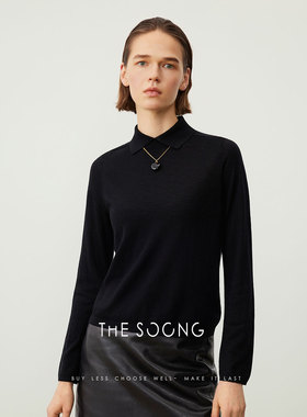 THESOONG/早秋100%绵羊毛POLO领针织衫女长袖打底衫套头145g 7349