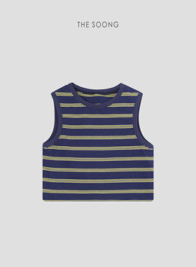 THESOONG/悦己时刻 夏季轻薄舒适妙感撞色条纹圆领背心上衣女7166