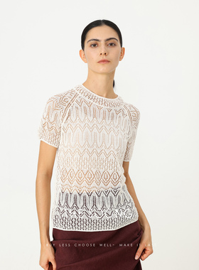 THESOONG/蕾丝和纸衫 经典诠释镂空挺括圆领薄款短袖T恤上衣6895