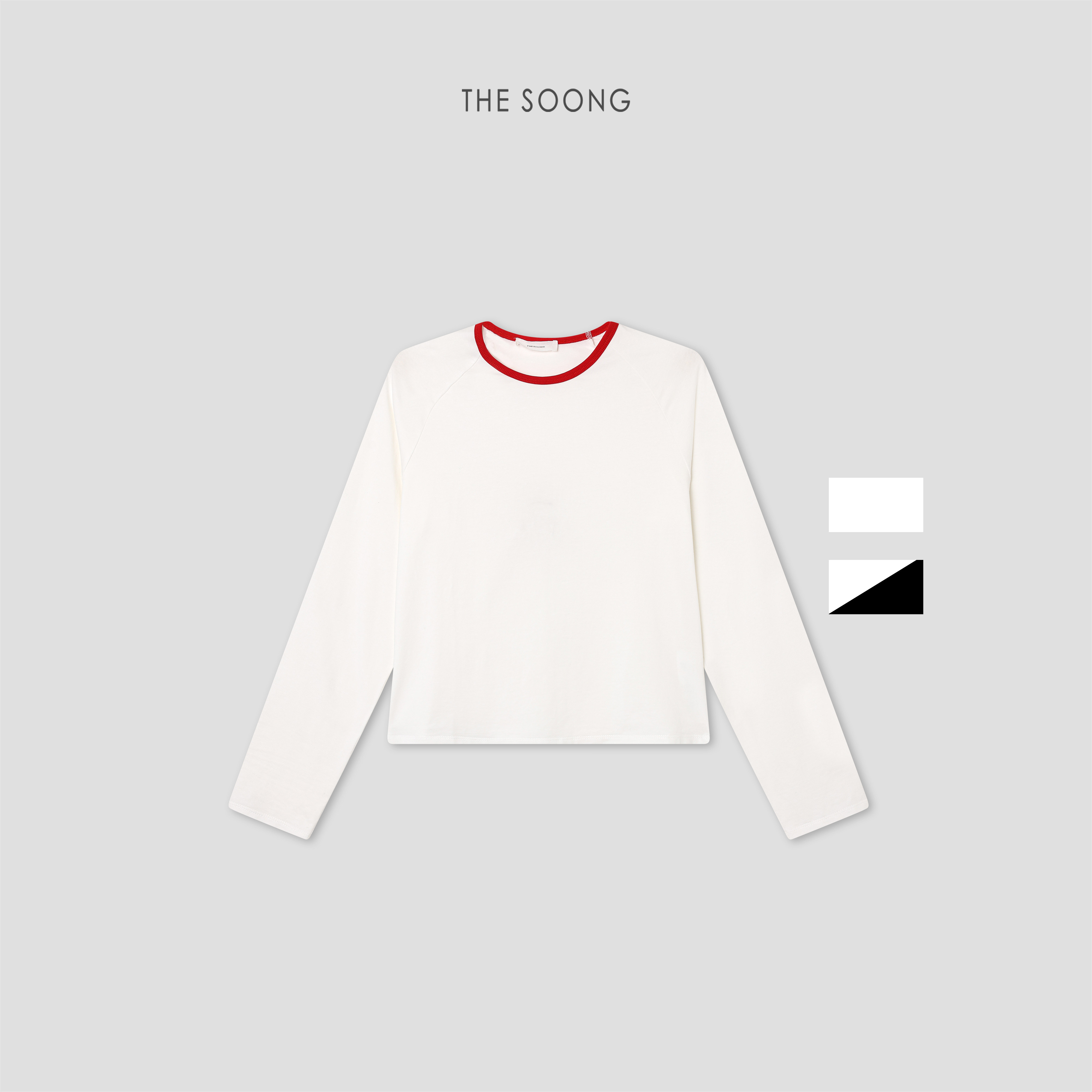 THESOONG/美式简T 秋冬新款简约黑白撞色t恤打底衫上衣女9165
