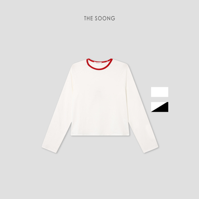 THESOONG/美式简T 秋冬新款简约黑白撞色t恤打底衫上衣女9165