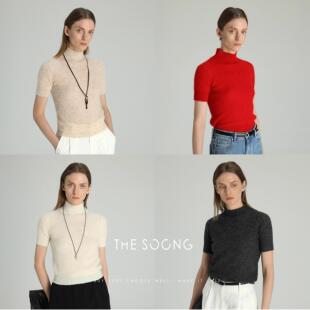THESOONG 毛衣6202 25年早春系列羊驼毛软糯半高领绒感女士短袖