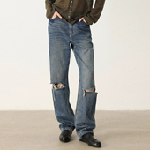 高腰休闲长裤 THESOONG 款 女经典 7277 早秋膝盖破洞直筒牛仔裤