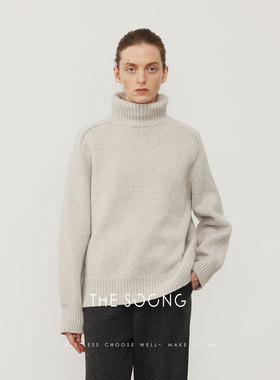 THESOONG/新品极简慵懒风100%羊毛700克高领保暖灰色毛衣女8330