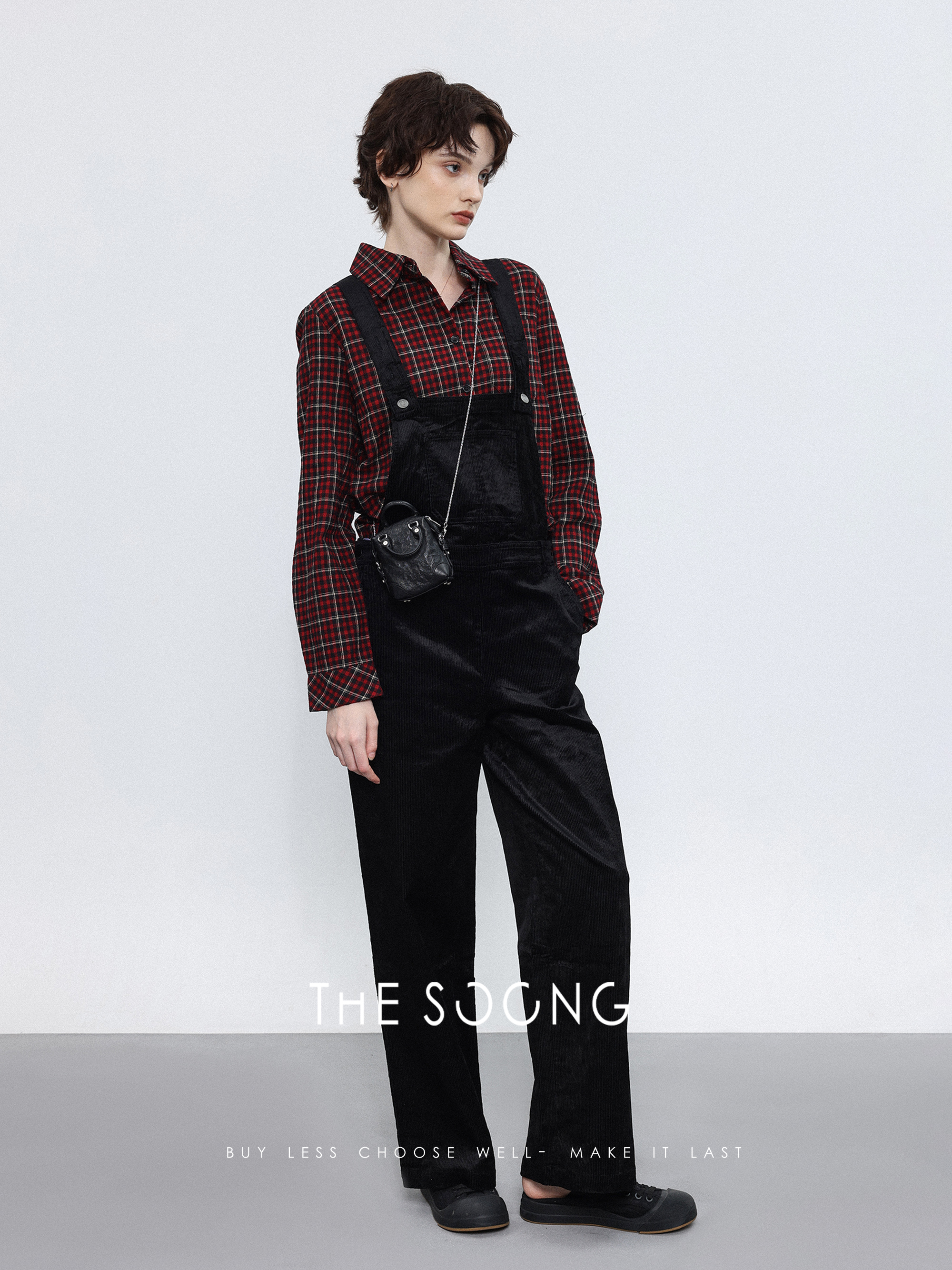 THESOONG灯芯绒直筒背带裤