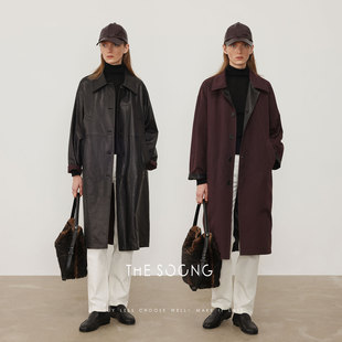 THESOONG 100%羊皮线条感廓形正反两穿翻领皮衣外套8268 奢感肌理