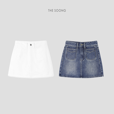 THESOONG纯棉牛仔中腰半身裙