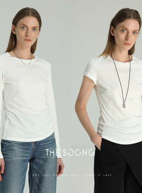 THESOONG/人手N件 经典白色基础款肤感长袖极简打底衫圆领T恤女