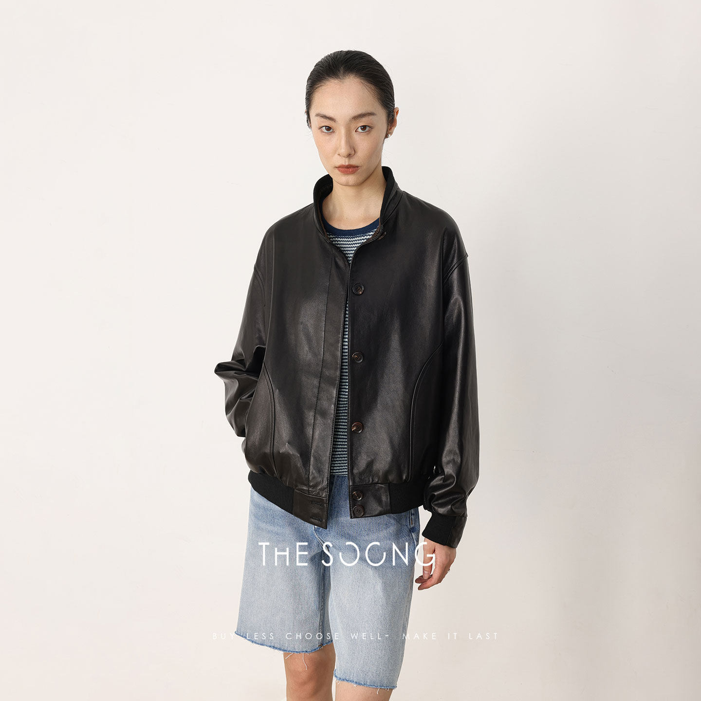 THESOONG/春季新品英国进口优质绵羊皮圆领外套女夹克HWPY8722