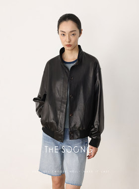 THESOONG/春季新品英国进口优质绵羊皮圆领外套女夹克HWPY8722