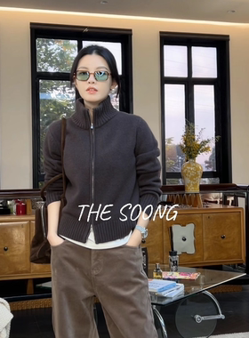 THESOONG/秋冬新品100%绵羊毛洗绒机织双层立领490克毛衣外套8117