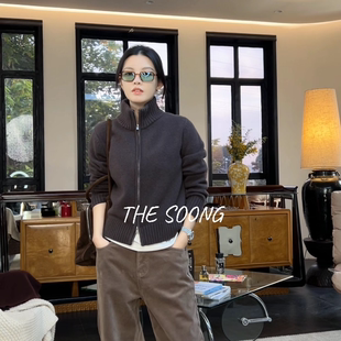 THESOONG 100%绵羊毛洗绒机织双层立领490克毛衣外套8117 秋冬新品