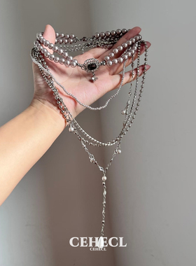 银灰色珍珠项链小众choker锁骨链
