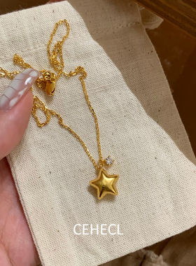 金色折纸小星星项链吊坠毛衣链女