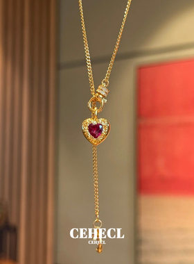 红宝石爱心星月流苏吊坠项链颈链