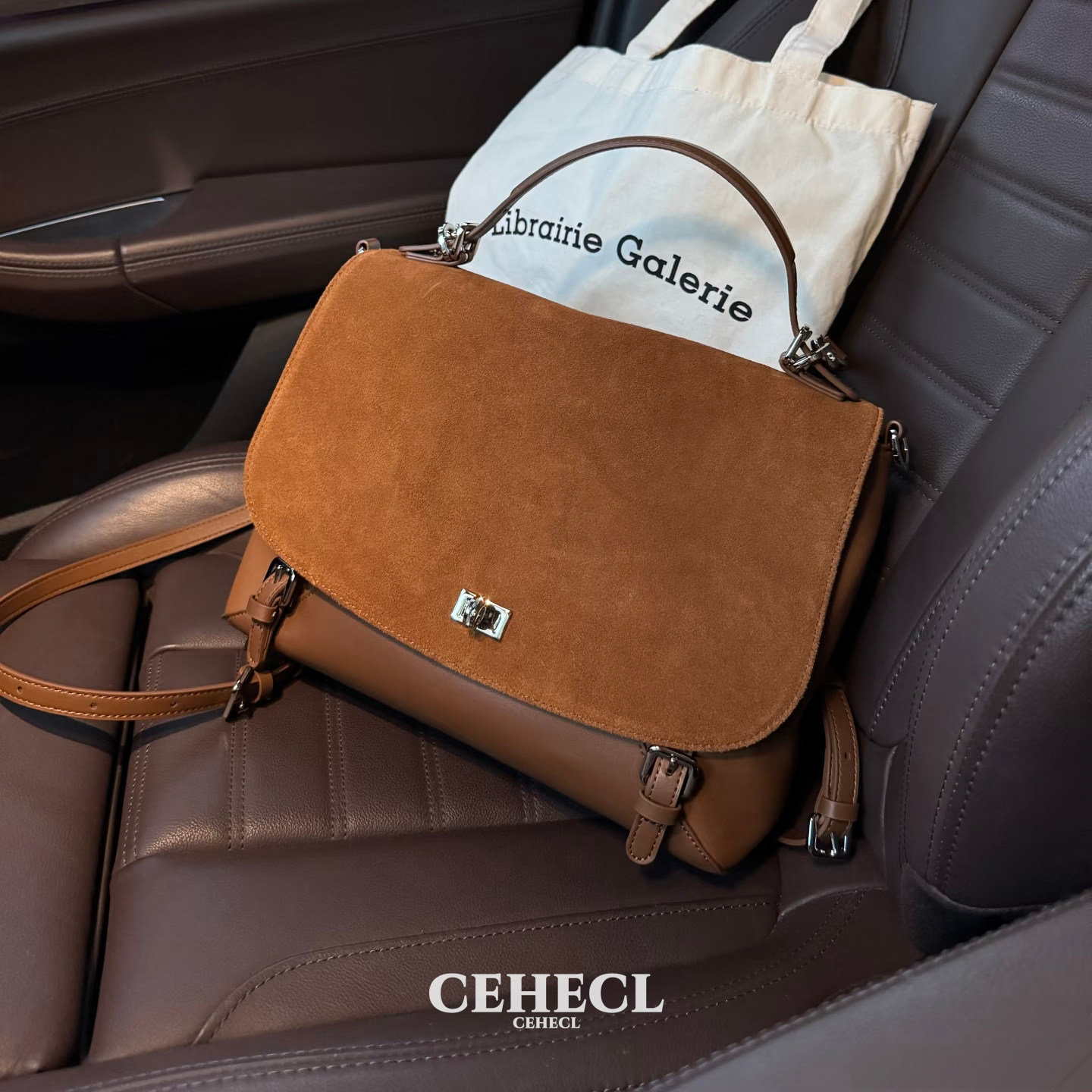 学院风麂皮双肩包包女大容量手提邮差包2026新款百搭单肩斜跨背包