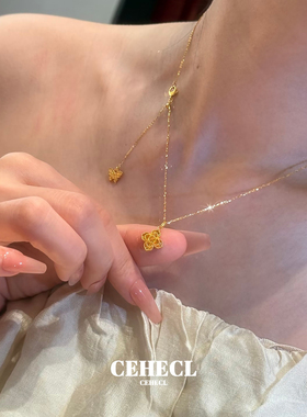 金色四合如意花蝴蝶吊坠项链女款